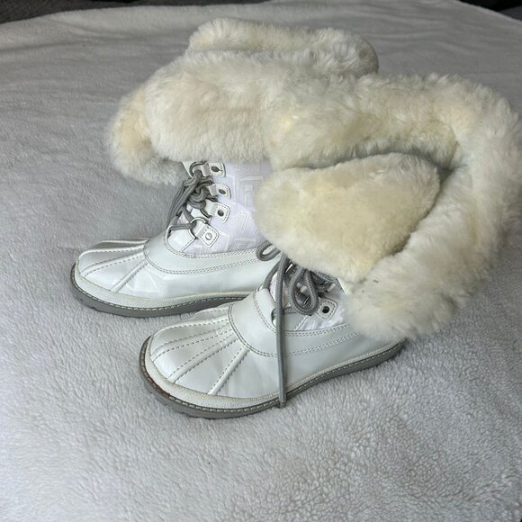 Coach Boots Womens 6 B Leonora Shearling White Leather Lace Up Fur Trim Ankle - Picture 3 of 9